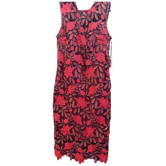 Calvin Klein Two-Tone Lace Sheath Dress - Size 6 | NWT Rosewood Red Midi - Picture 5 of 14